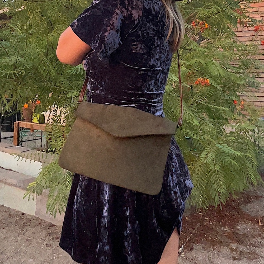 NWT Faux Suede Magnetic Clutch